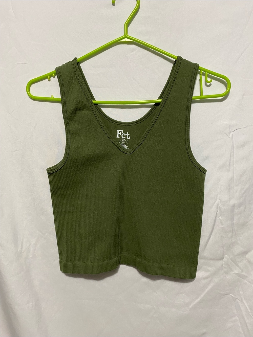 Olive Green Ribbed V-Neck Tank Top - Women